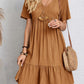 Full Size V-Neck Short Sleeve Dress  Camel S 