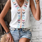 Printed V-Neck Tank w Tassels Womens Tank Tops White S 