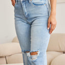 RFM Tummy Control High Waist Raw Hem Distressed Jeans