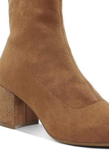 Chena Rhinestones Embellished Block Heel Boots