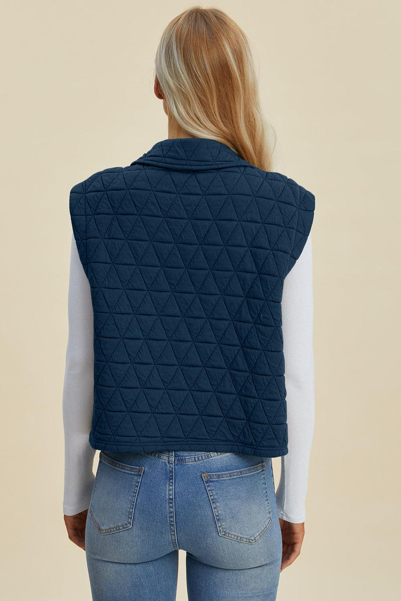 Double Take Pocketed Texture Snap Down Vest - Three Mad Hatters Mercantile 