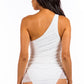 One piece single shoulder solid swimsuit with mesh    