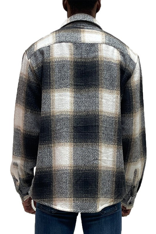 Checkered Plaid Flannel Shirt Jacket Mens Long Sleeve Shirt   