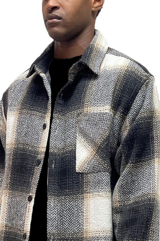 Checkered Plaid Flannel Shirt Jacket Mens Long Sleeve Shirt   