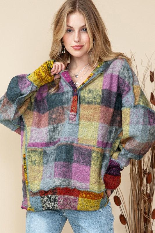 Curvy Chic: Plaid Inside-Out Hooded Tunic Hoodie