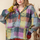 Plus Red Green Mustard Plaid Inside-out Hood Tunic Hoodie   