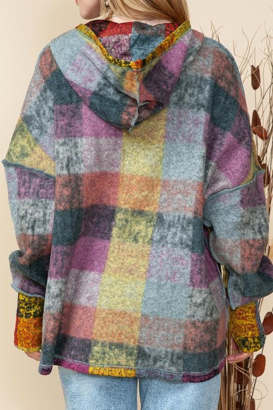 Curvy Chic: Plaid Inside-Out Hooded Tunic Hoodie