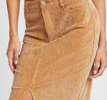 Corduroy Mid Skirt with Front Slit