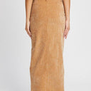 Corduroy Mid Skirt with Front Slit