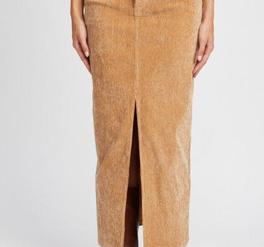 Corduroy Mid Skirt with Front Slit