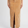 Corduroy Mid Skirt with Front Slit
