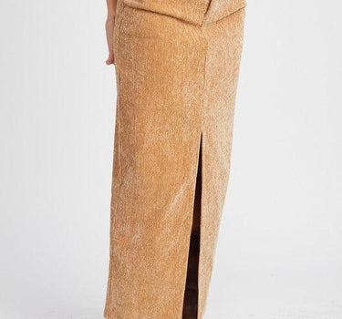 Corduroy Mid Skirt with Front Slit