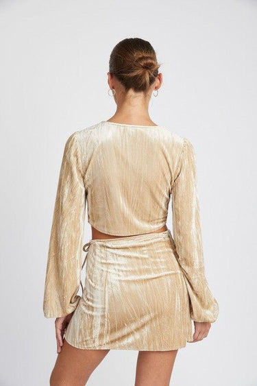 Velvet Allure: Long Sleeve Keyhole Crop Top