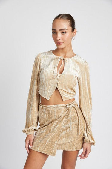 Velvet Allure: Long Sleeve Keyhole Crop Top