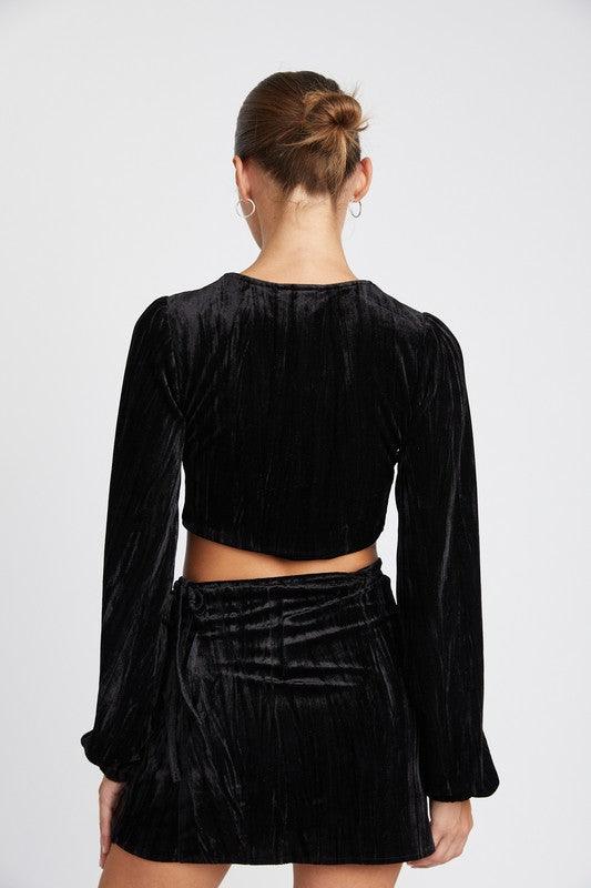 Velvet Allure: Long Sleeve Keyhole Crop Top Velvet Crop Top