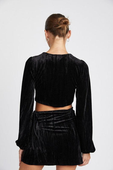 Velvet Allure: Long Sleeve Keyhole Crop Top