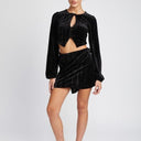 Velvet Allure: Long Sleeve Keyhole Crop Top