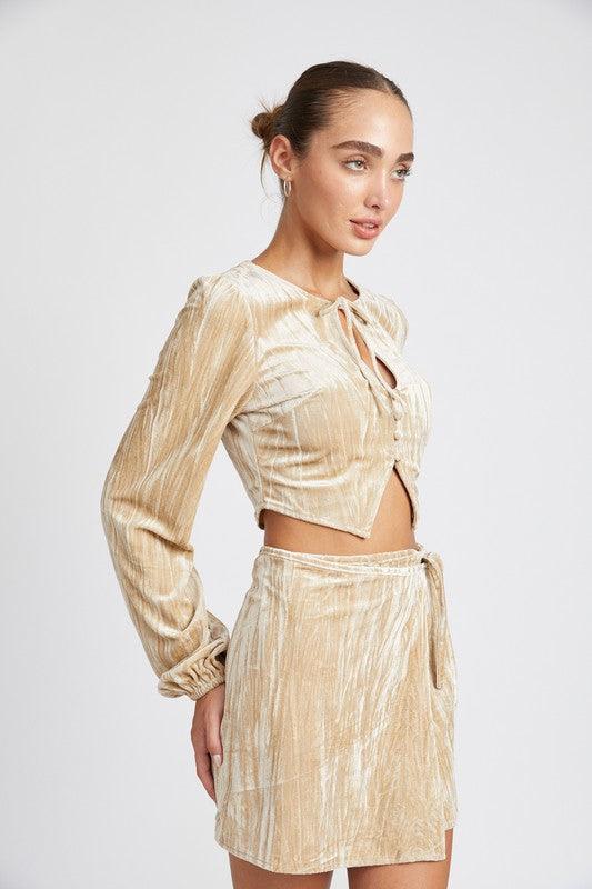 Velvet Allure: Long Sleeve Keyhole Crop Top Velvet Crop Top