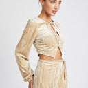 Velvet Allure: Long Sleeve Keyhole Crop Top