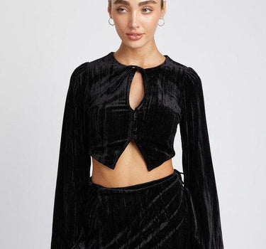 Velvet Allure: Long Sleeve Keyhole Crop Top
