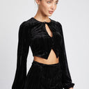 Velvet Allure: Long Sleeve Keyhole Crop Top