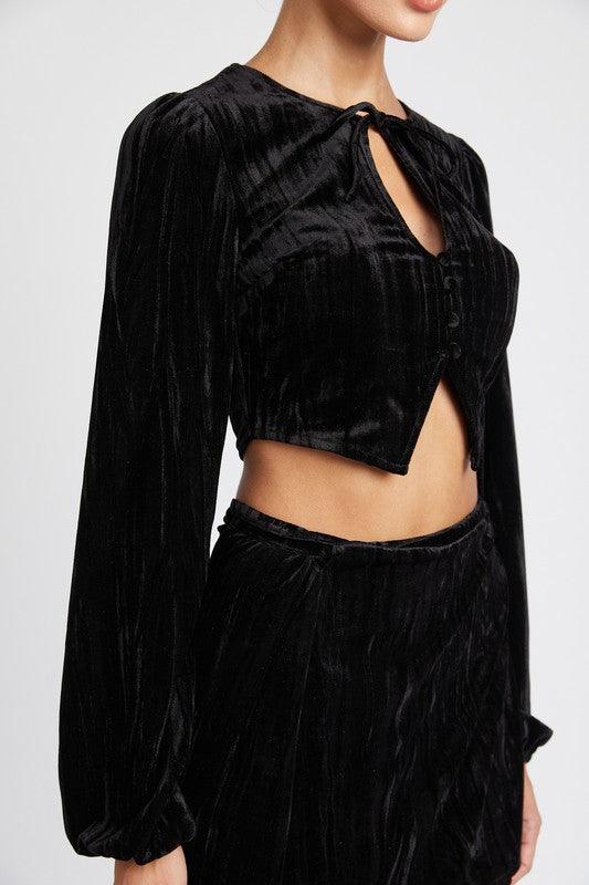 Velvet Allure: Long Sleeve Keyhole Crop Top Velvet Crop Top