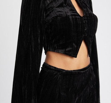 Velvet Allure: Long Sleeve Keyhole Crop Top