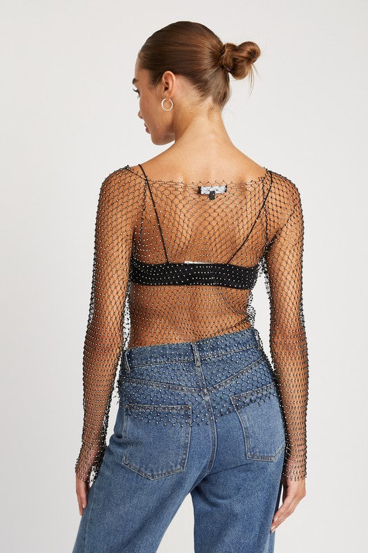 RHINESTONES NET TOP Net Top   