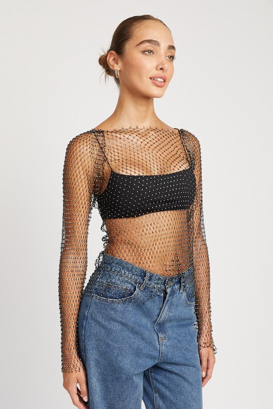 RHINESTONES NET TOP Net Top   