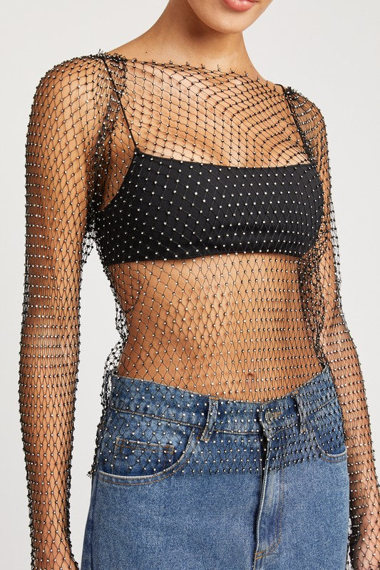 RHINESTONES NET TOP Net Top   