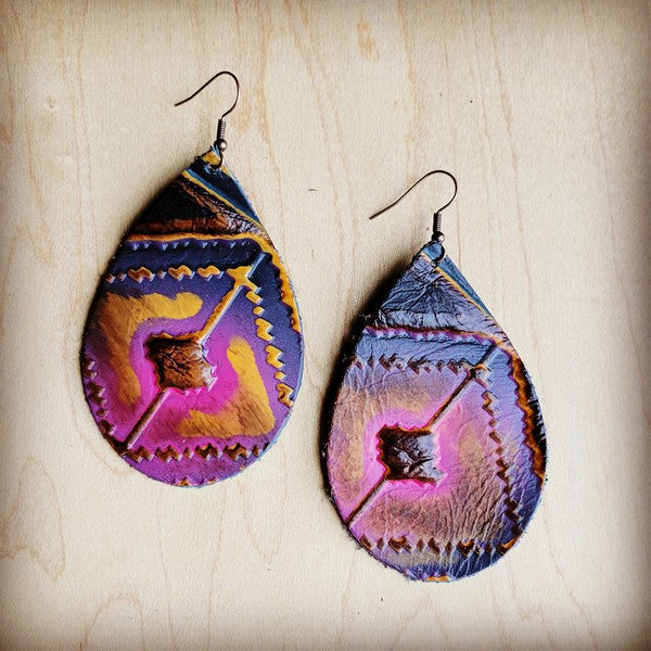 Leather Teardrop Earring-Magenta Navajo Earrings magenta small 