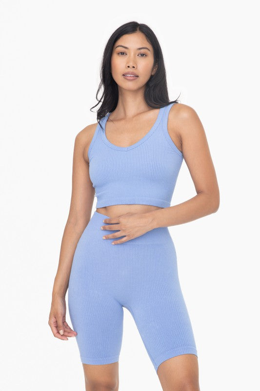 Ribbed Seamless Cropped Tank Top  Blue Fog S 