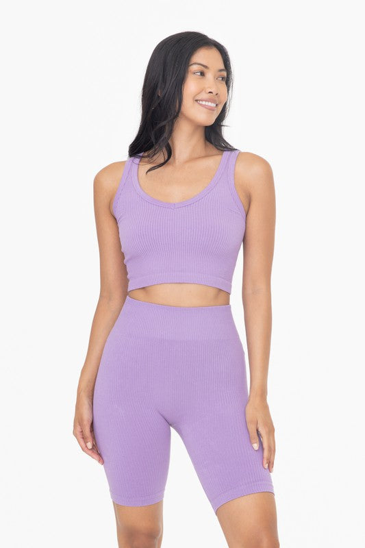 Ribbed Seamless Cropped Tank Top  PURPLE ORCHID S 