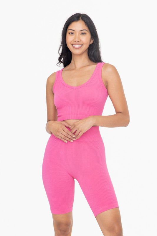 Ribbed Seamless Cropped Tank Top  HOT PINK S 