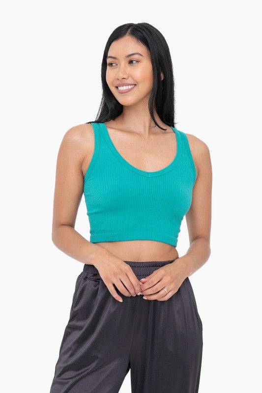 Ribbed Seamless Cropped Tank Top  TEAL 24 S 