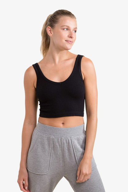 Ribbed Seamless Cropped Tank Top  Black S 