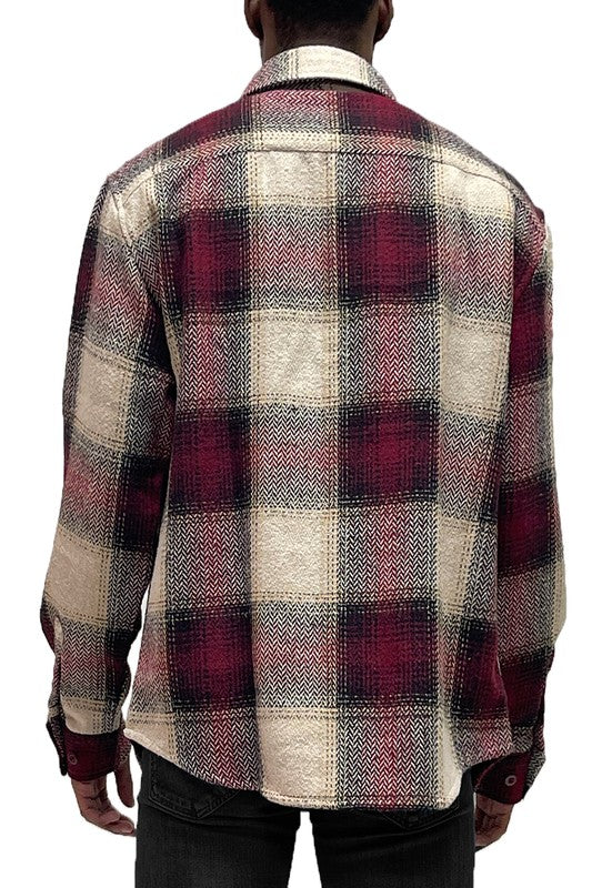 Checkered Plaid Flannel Shirt Jacket Mens Long Sleeve Shirt   