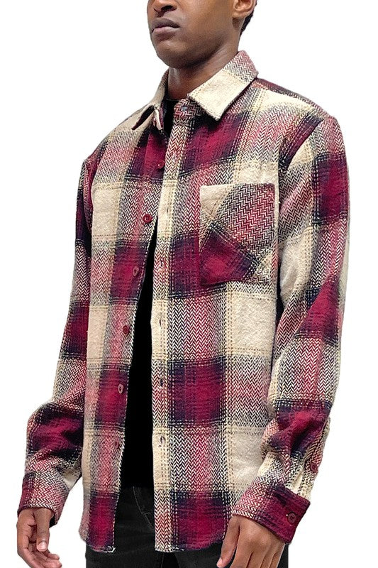 Checkered Plaid Flannel Shirt Jacket Mens Long Sleeve Shirt   