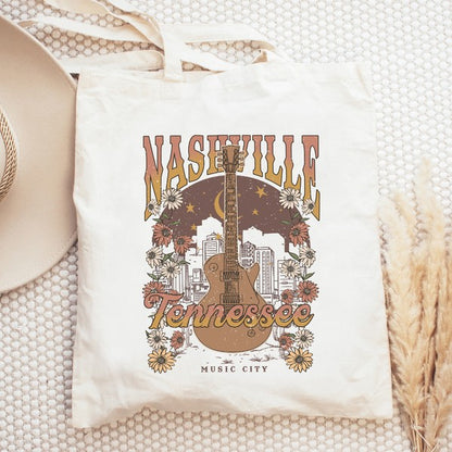 Nashville Tennessee Flowers Graffic Tote Bag Natural 15x16 