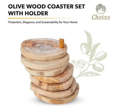Olive Wood Coaster Set with Holder -7 Pcs
