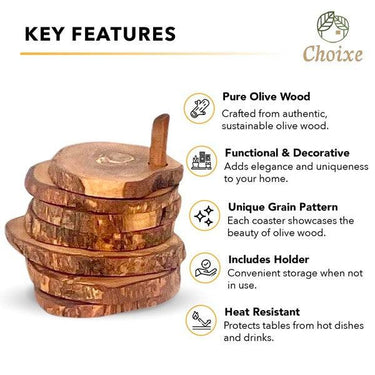 Olive Wood Coaster Set with Holder -7 Pcs