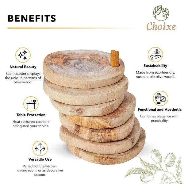 Olive Wood Coaster Set with Holder -7 Pcs - Three Mad Hatters Mercantile 