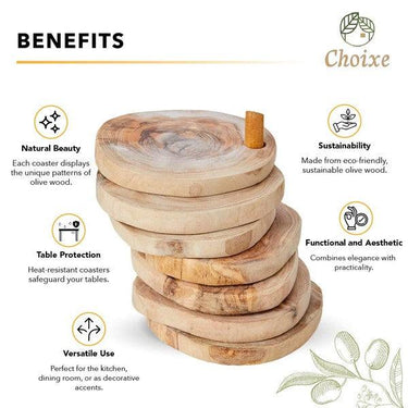 Olive Wood Coaster Set with Holder -7 Pcs