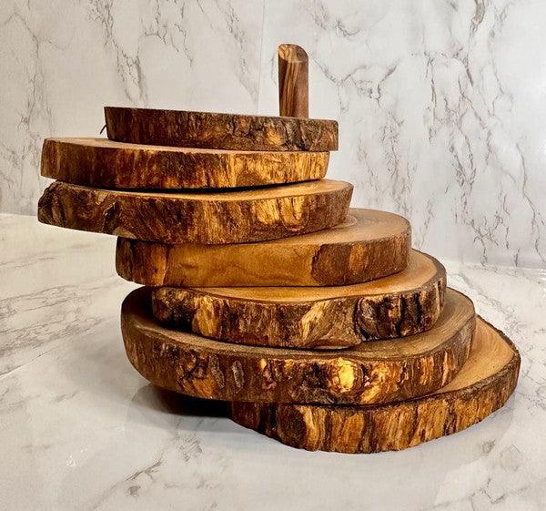 Olive Wood Coaster Set with Holder -7 Pcs - Three Mad Hatters Mercantile 
