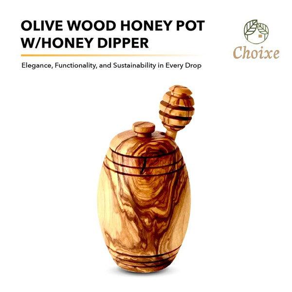Olive Wood Honey Pot w/Honey Dipper - Three Mad Hatters Mercantile 