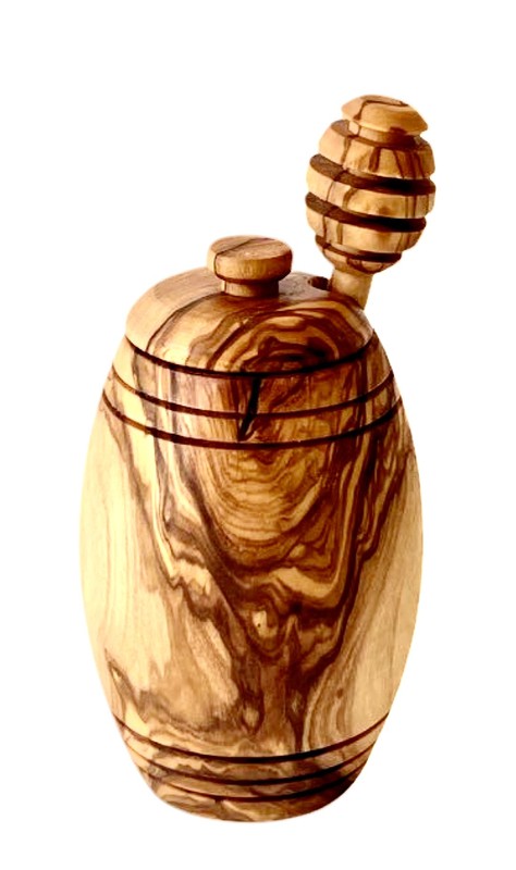 Olive Wood Honey Pot w/Honey Dipper  As shown One Size 