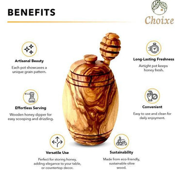 Olive Wood Honey Pot w/Honey Dipper