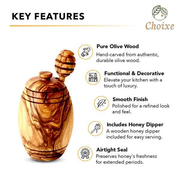 Olive Wood Honey Pot w/Honey Dipper - Three Mad Hatters Mercantile 