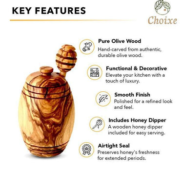 Olive Wood Honey Pot w/Honey Dipper