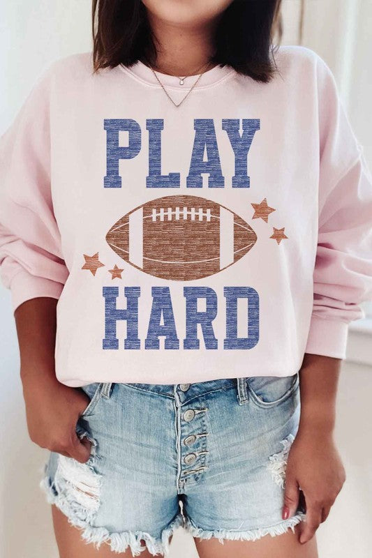 PLAY HARD FOOTBALL GRAPHIC SWEATSHIRT Graffic Sweatshirt PINK SMALL 